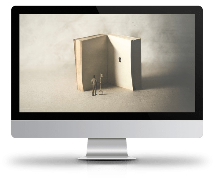 Computer monitor showing a lock in a book